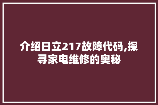 介绍日立217故障代码,探寻家电维修的奥秘