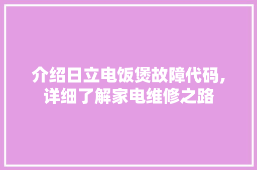 介绍日立电饭煲故障代码,详细了解家电维修之路