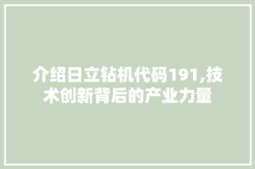 介绍日立钻机代码191,技术创新背后的产业力量