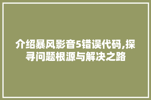 介绍暴风影音5错误代码,探寻问题根源与解决之路