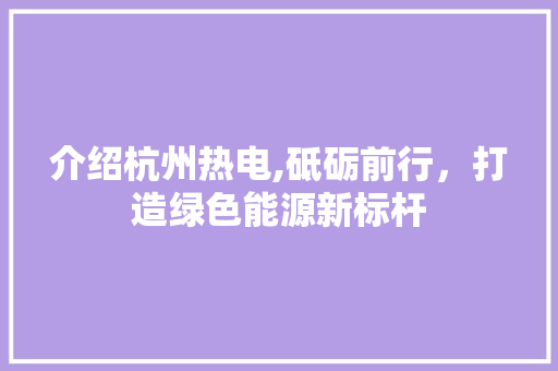 介绍杭州热电,砥砺前行，打造绿色能源新标杆