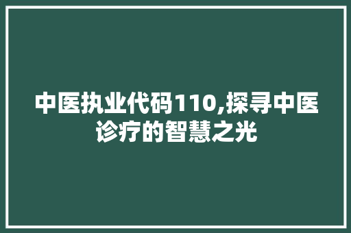 中医执业代码110,探寻中医诊疗的智慧之光