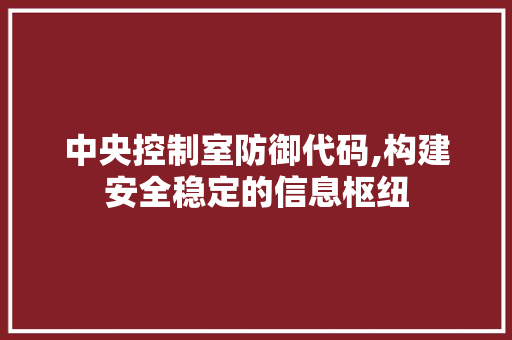 中央控制室防御代码,构建安全稳定的信息枢纽