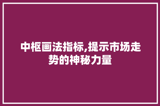 中枢画法指标,提示市场走势的神秘力量