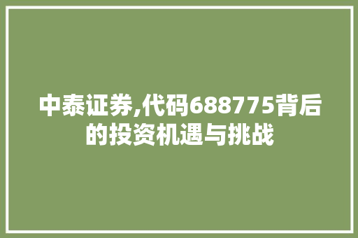 中泰证券,代码688775背后的投资机遇与挑战