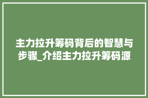 主力拉升筹码背后的智慧与步骤_介绍主力拉升筹码源代码