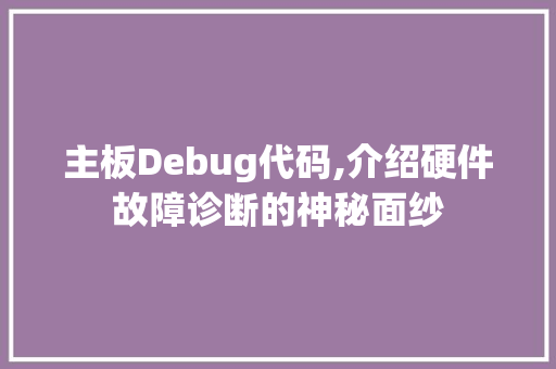 主板Debug代码,介绍硬件故障诊断的神秘面纱