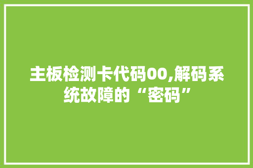 主板检测卡代码00,解码系统故障的“密码”