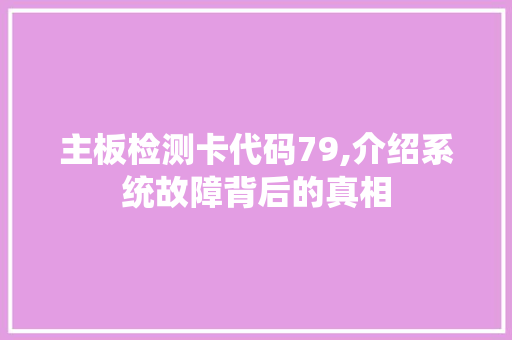 主板检测卡代码79,介绍系统故障背后的真相