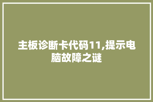 主板诊断卡代码11,提示电脑故障之谜