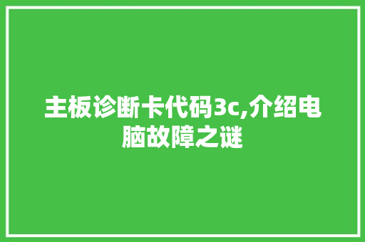 主板诊断卡代码3c,介绍电脑故障之谜