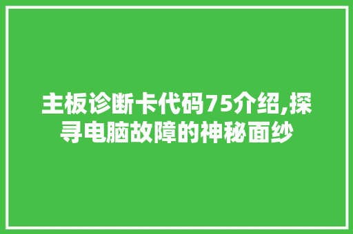 主板诊断卡代码75介绍,探寻电脑故障的神秘面纱