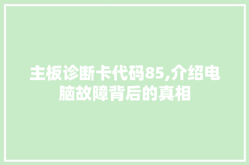 主板诊断卡代码85,介绍电脑故障背后的真相