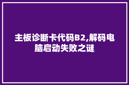 主板诊断卡代码B2,解码电脑启动失败之谜