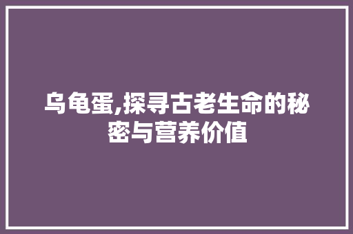 乌龟蛋,探寻古老生命的秘密与营养价值