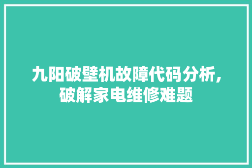 九阳破壁机故障代码分析,破解家电维修难题