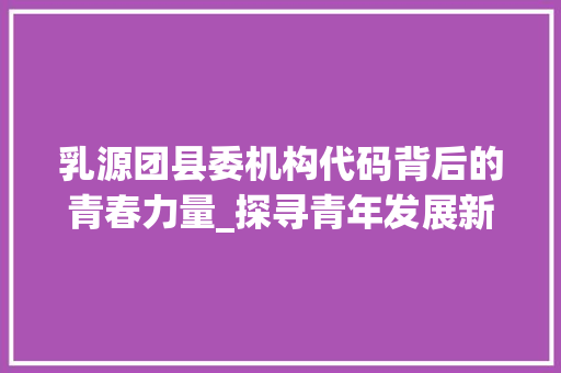 乳源团县委机构代码背后的青春力量_探寻青年发展新路径