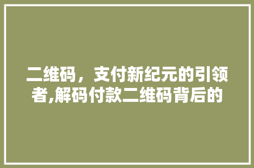 二维码，支付新纪元的引领者,解码付款二维码背后的技术奥秘