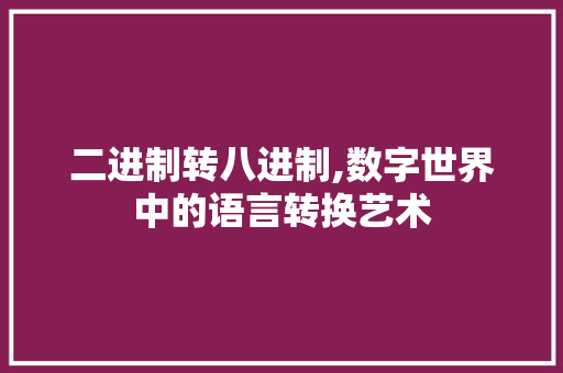 二进制转八进制,数字世界中的语言转换艺术