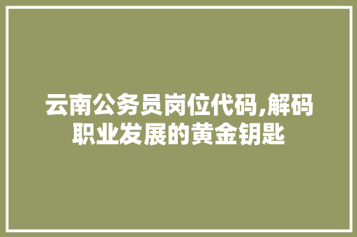 云南公务员岗位代码,解码职业发展的黄金钥匙