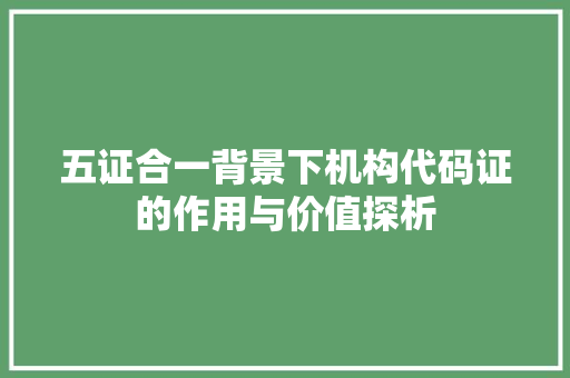 五证合一背景下机构代码证的作用与价值探析