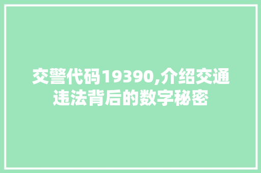 交警代码19390,介绍交通违法背后的数字秘密