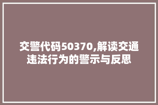 交警代码50370,解读交通违法行为的警示与反思