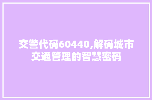 交警代码60440,解码城市交通管理的智慧密码