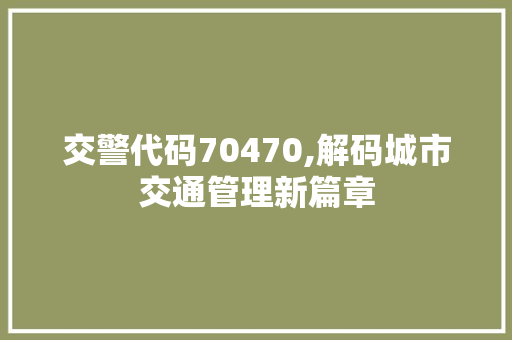 交警代码70470,解码城市交通管理新篇章