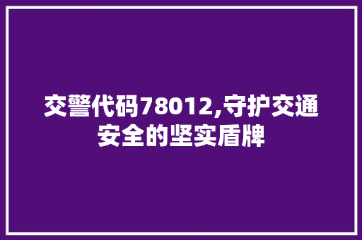 交警代码78012,守护交通安全的坚实盾牌