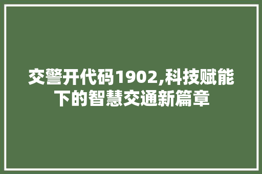 交警开代码1902,科技赋能下的智慧交通新篇章