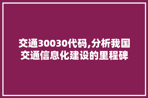 交通30030代码,分析我国交通信息化建设的里程碑