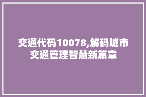 交通代码10078,解码城市交通管理智慧新篇章