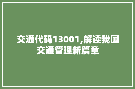 交通代码13001,解读我国交通管理新篇章