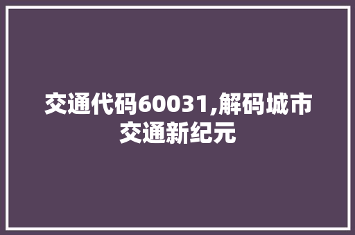 交通代码60031,解码城市交通新纪元