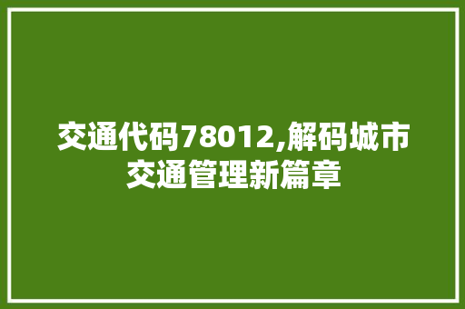 交通代码78012,解码城市交通管理新篇章