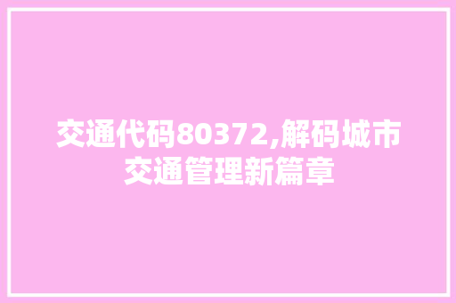 交通代码80372,解码城市交通管理新篇章