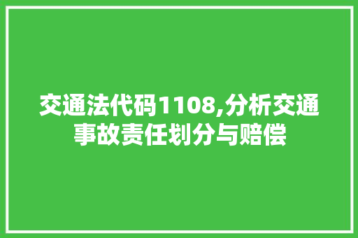 交通法代码1108,分析交通事故责任划分与赔偿