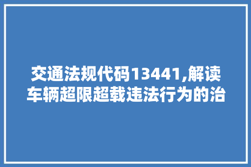 交通法规代码13441,解读车辆超限超载违法行为的治理与防范