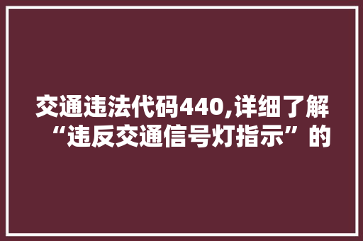 交通违法代码440,详细了解“违反交通信号灯指示”的危害与后果