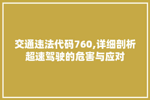 交通违法代码760,详细剖析超速驾驶的危害与应对