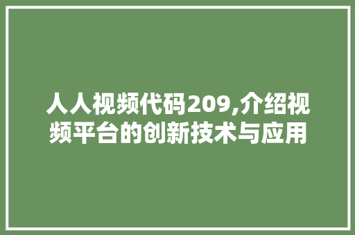 人人视频代码209,介绍视频平台的创新技术与应用