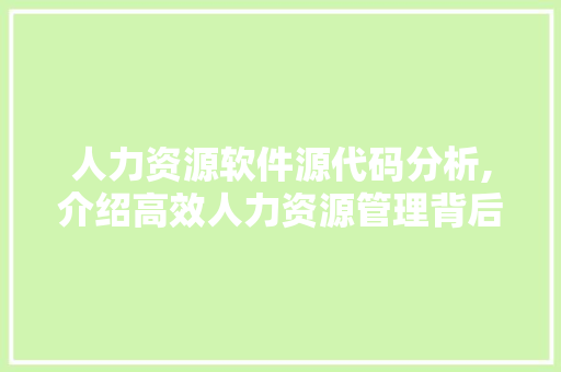 人力资源软件源代码分析,介绍高效人力资源管理背后的秘密