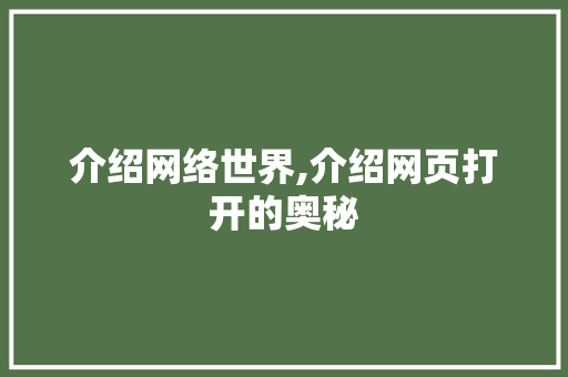 介绍网络世界,介绍网页打开的奥秘