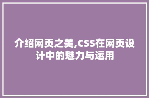 介绍网页之美,CSS在网页设计中的魅力与运用