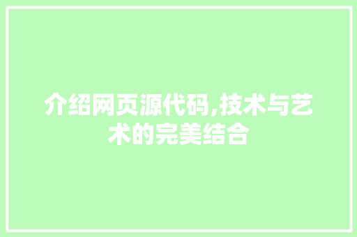 介绍网页源代码,技术与艺术的完美结合