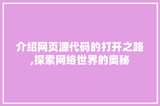 介绍网页源代码的打开之路,探索网络世界的奥秘