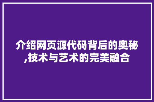 介绍网页源代码背后的奥秘,技术与艺术的完美融合