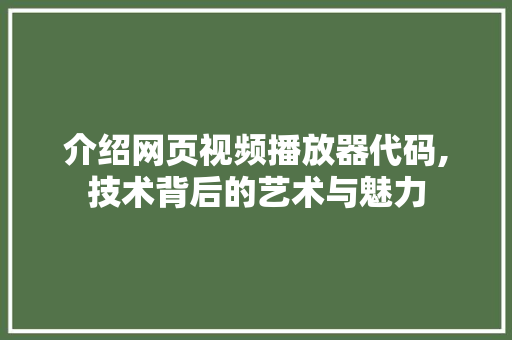 介绍网页视频播放器代码,技术背后的艺术与魅力