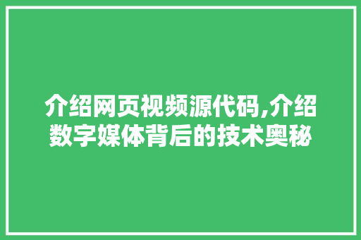 介绍网页视频源代码,介绍数字媒体背后的技术奥秘